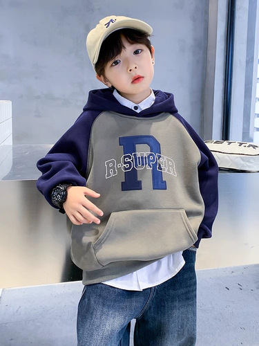 Children's Spring and Autumn Medium Boys' Korean Style Casual Loose Letter Hoodie Stylish Trendy