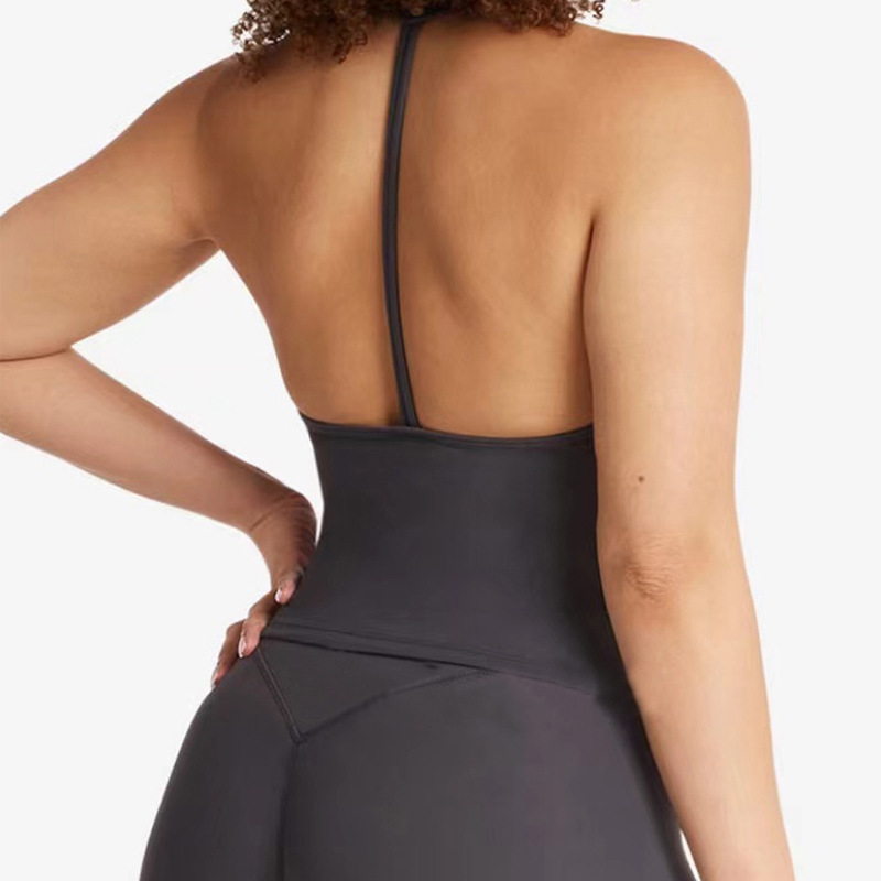 Europa y los Estados Unidos personalizados etiquetados transfronterizos chaleco deportivo mujer con cojín de pecho cuello colgante espalda hermosa cuello en V entrenamiento deportivo de yoga eslingas