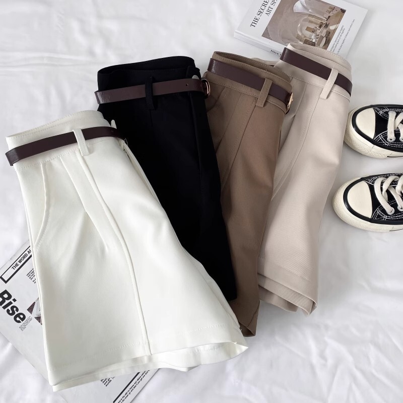 Women's Shorts 2026 Spring New Korean Style Elegant Simple Slimming Solid Color High-Waisted A-Line Wide-Leg Casual Pants