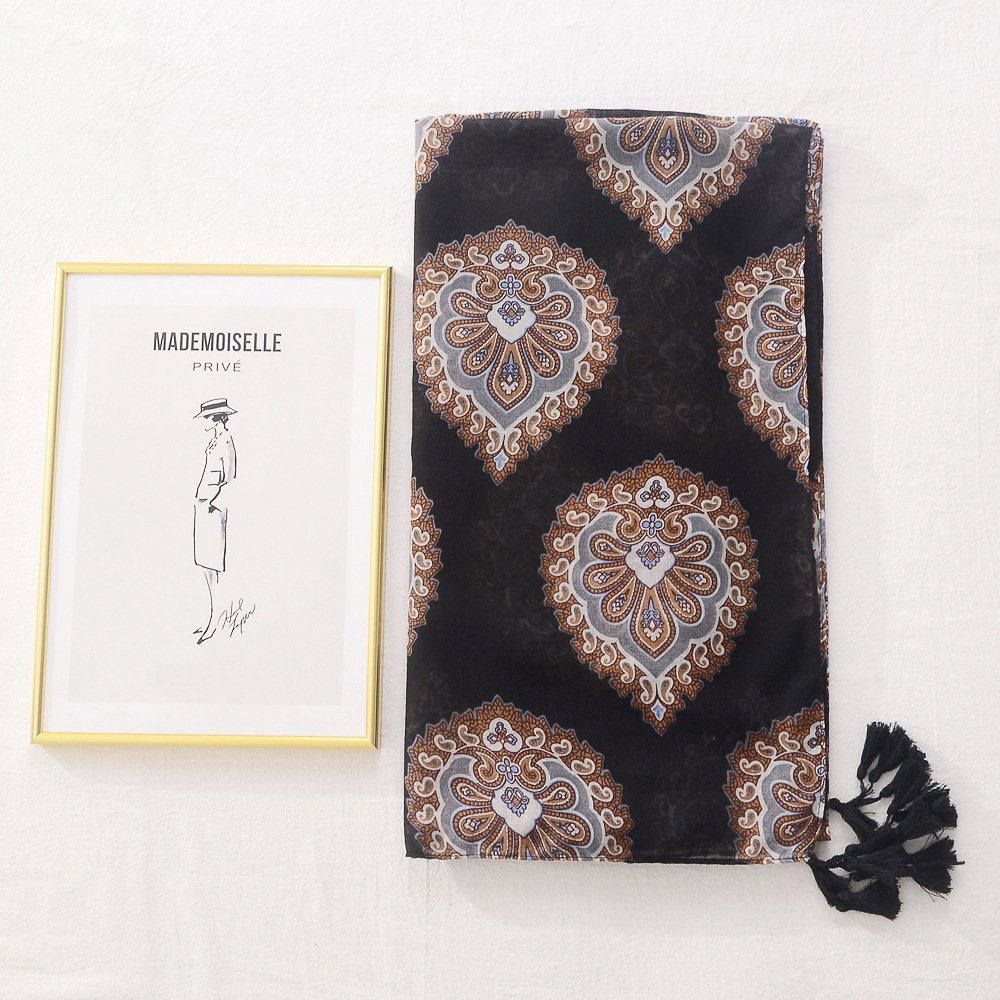 Comercio exterior transfronterizo tótem vintage impresión decorativa de algodón y lino sensación bufanda borla bufanda de viaje protector solar bufanda chal