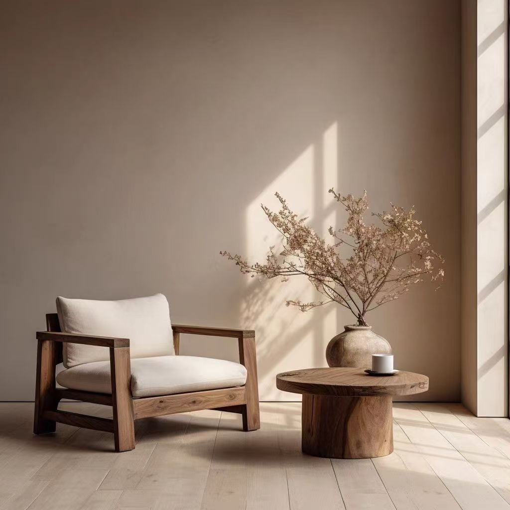 Wabi-Sabi Style Solid Wood Sofa Chair Hotel B&B Single Back Chair Old Elm Leisure Chair Home Living Room Tea Chair