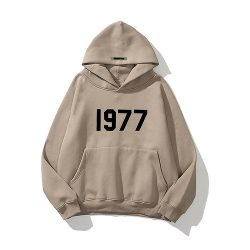 New Style Off-the-Shoulder Double-layer Hat Embroidered Streetwear Hoodie Loose Fleece 1977 Word Hoodie Unisex Hooded Sweatshirt