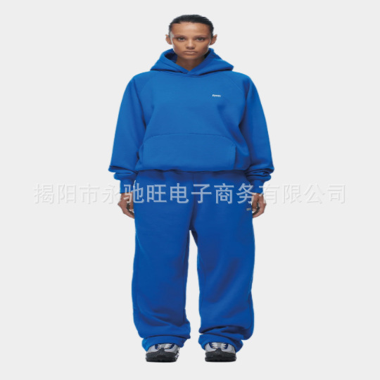新款跨境春季欧美新款印花运动套装男女同款连帽卫衣阔腿裤套装|undefined