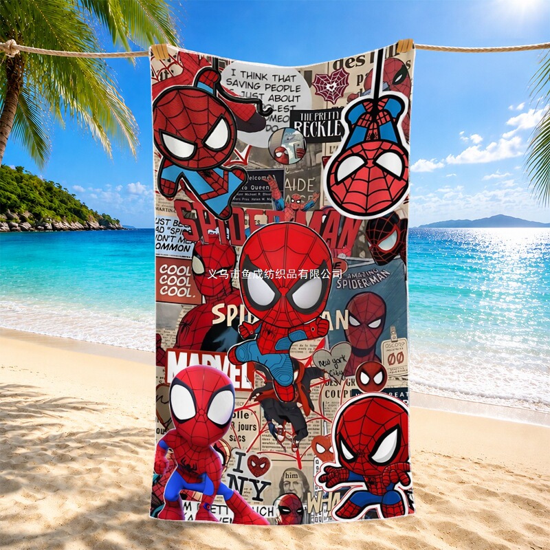Cross-Border Superhero Cartoon Children's Bath Towel Cross-Border Spider-Man Beach Towel Microfiber Seaside Vacation Swimming Towel