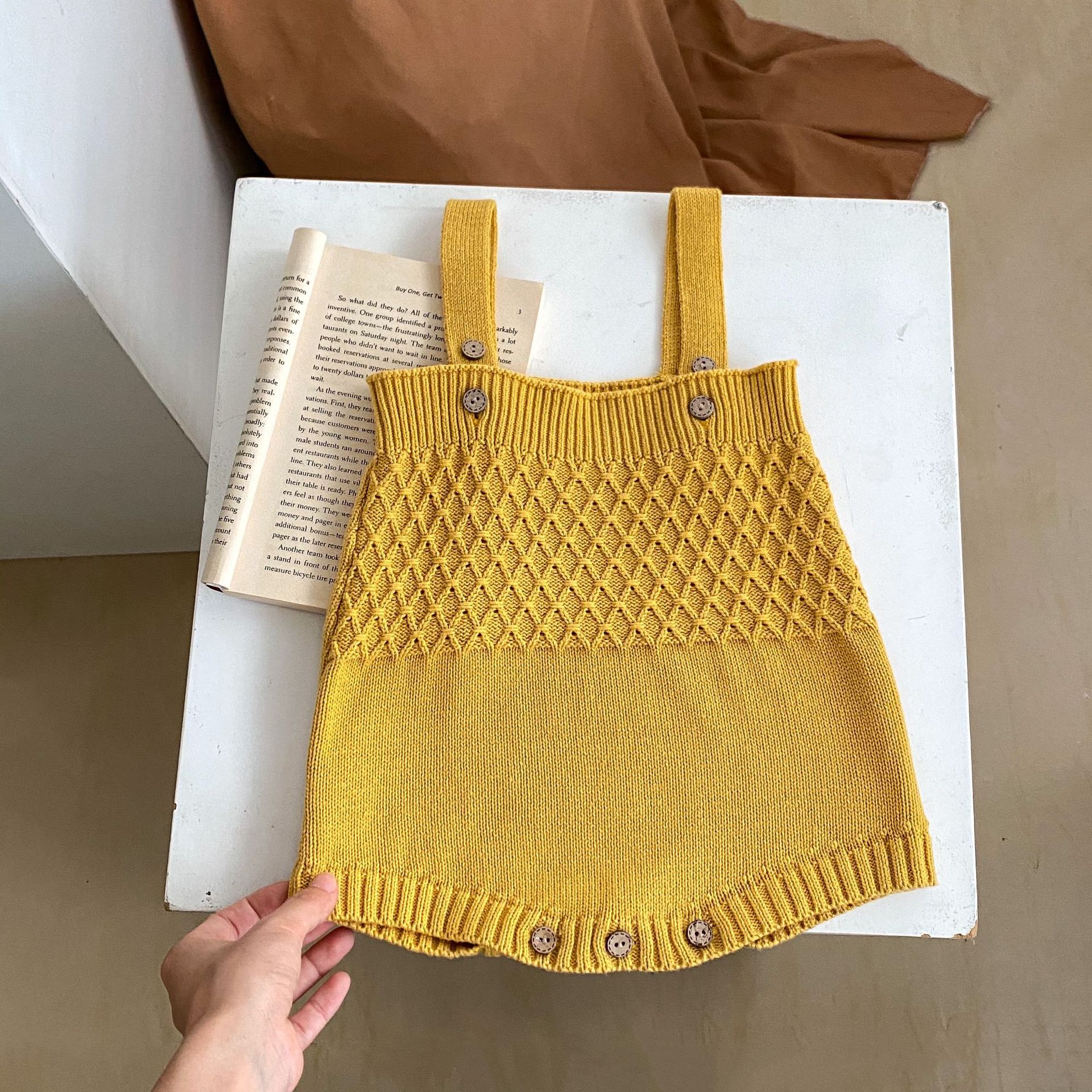 Proljetna 2024. žuta pletena jakna za dojenčad i djevojčice + jednobojni kaput na naramenice, set od 2 dijela dostupan za sortiranje_voghion.com