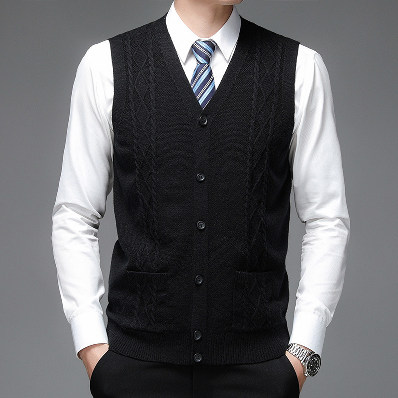 Cuello en V de un solo pecho de lana de color sólido casual Fit en stock suéter gris sin capucha cardigan chaleco de lana