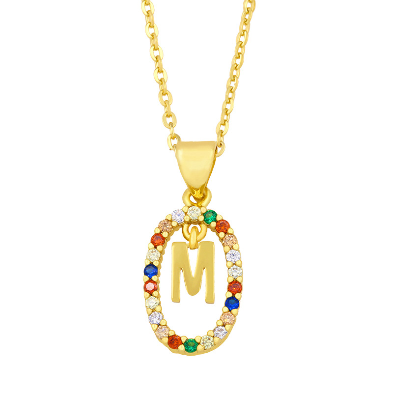 Cross-border New Arrival Ornament Micro-inlaid Colorful Zircon Personalized Hip Hop 26 English Letters Pendant Necklace Female Nkw62 display picture 4