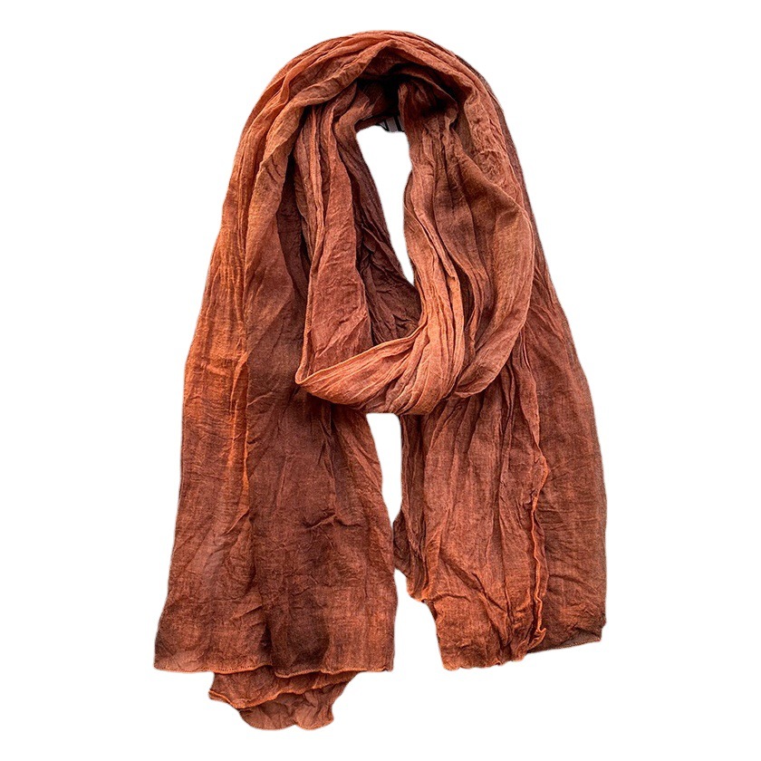 Retro ethnic style cotton and linen scarf women's tie-dyed long pleated gradient shawl Korean artistic fresh cotton scarf