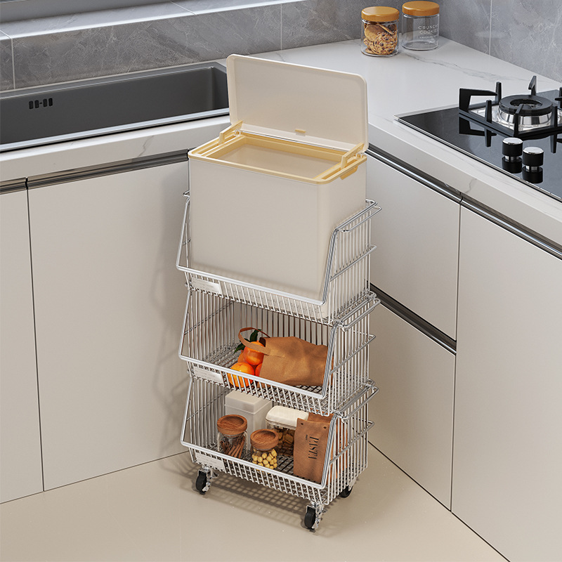 Kitchen trash bin for home use, 2026 new model, large capacity, no need to bend over, tall, movable, multifunctional storage rack