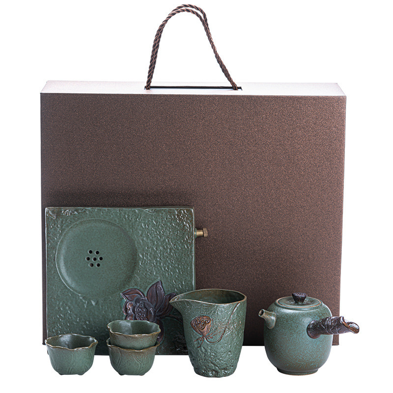 Creativo japonés Kung Fu té juego traje hogar cerámica té taza tetera gres simple viaje portátil una olla tres tazas