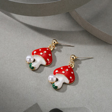 春夏田园风红色蘑菇耳环清新可爱卡通水果耳钉珐琅工艺耳饰品批发