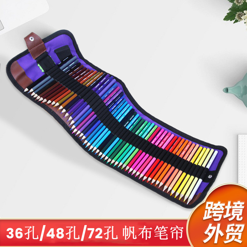 Comercio al por mayor de la lona de la pluma cortina 24/36/48/72 agujero de gran capacidad de la caja de lápiz de la lona del bosquejo lápiz de color bolsa de papelería de pintura