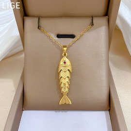 【钛钢】 多层活动锦鲤轻奢风气质华丽满钻项链女百搭锁骨链钛钢