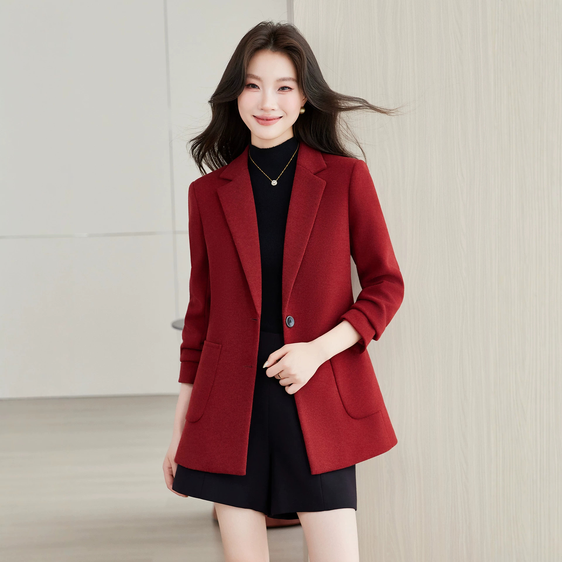 Women's Red Suit Jacket, Autumn/Winter 2026 New Style, High-End Fashionable Slim Fit Women's Suit Top