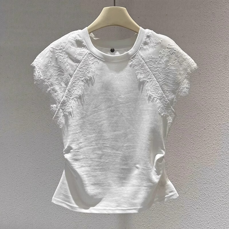 Hand-Beaded Design Short-Sleeved T-Shirt for Women 2025 Summer New Thin White Ice Silk Knitted Short Top Hand-Beaded Design Short-Sleeved T-Shirt for Women 2025 Summer New Thin White Ice Silk Knitted Short Top
