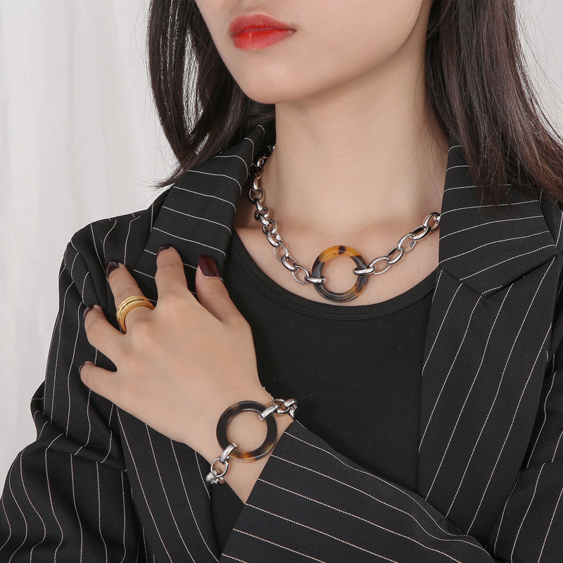 Fashion Round Stainless Steel Titanium Steel Plating Bracelets Necklace