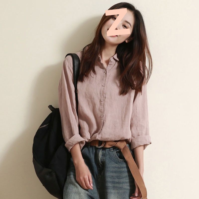 文艺棉麻衬衣女装秋新款上衣设计感小众宽松长袖亚麻衬衫工厂直销