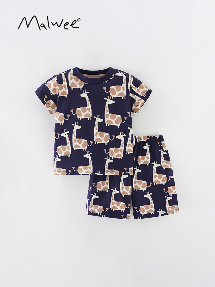 En stock malwee traje para niños verano nuevo estilo occidental casual cuello redondo ropa para niños europeos y americanos traje de dos piezas