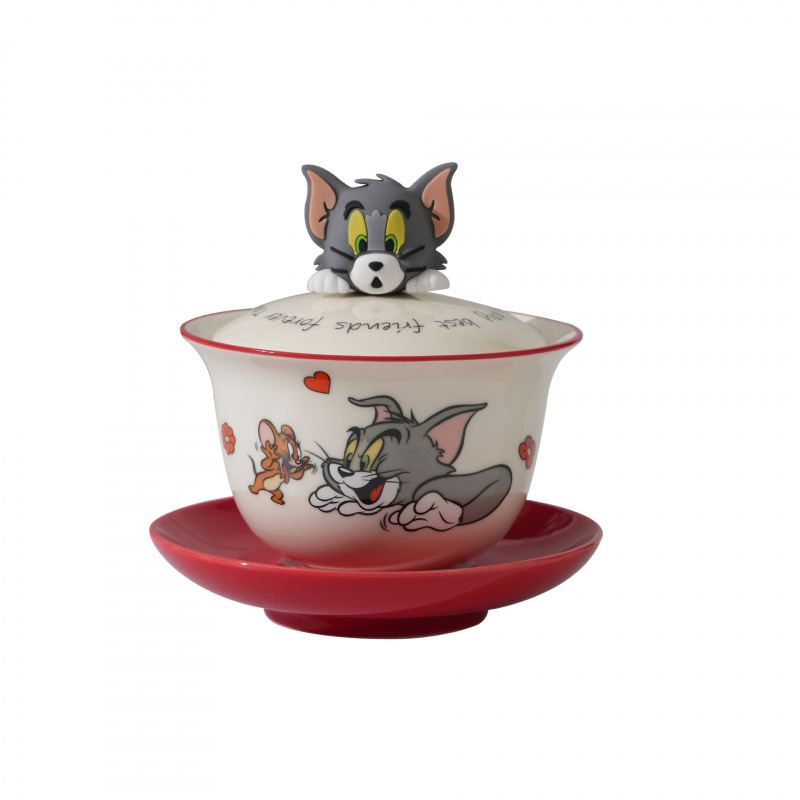 Gato y ratón juego de té doméstico 2025 nuevo tazón de té de cerámica caja de regalo de alto valor de cara para un tazón de taza de té