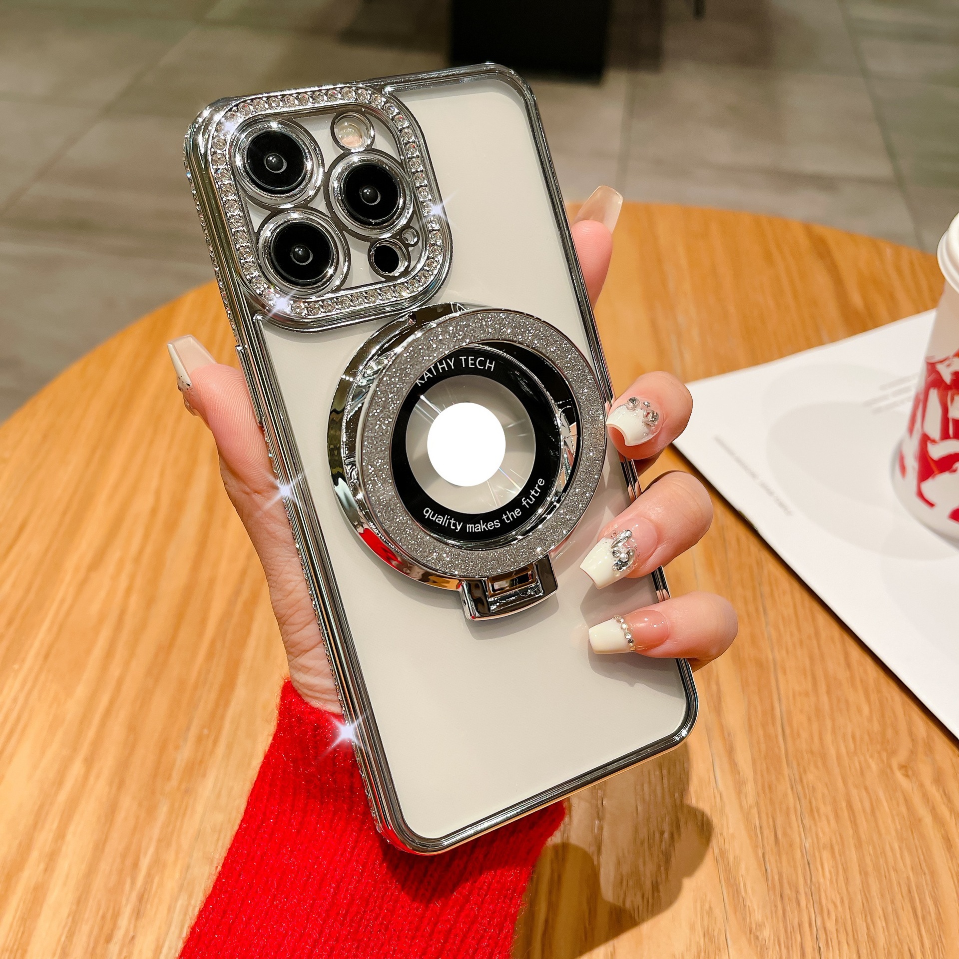 Soporte de succión magnética para iPhone17 caja de teléfono con brillo degradado 16Pro diamante de imitación galvanoplastia 13 funda protectora diamante