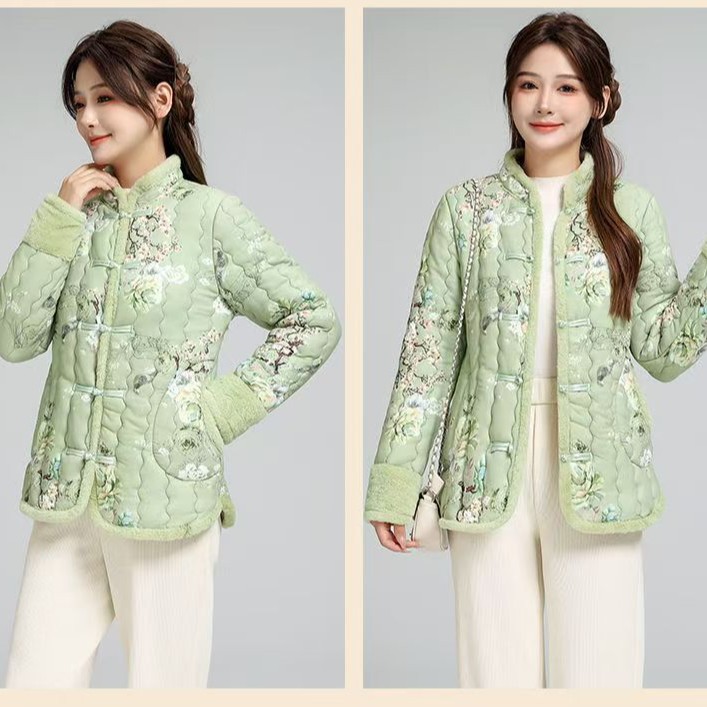 花棉袄冬季加绒新款外穿加厚国风女款中式棉服复古盘扣棉衣百搭