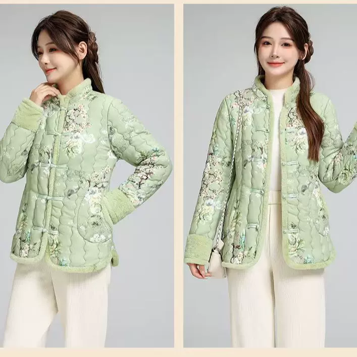 花棉袄冬季加绒新款外穿加厚国风女款中式棉服复古盘扣棉衣优雅