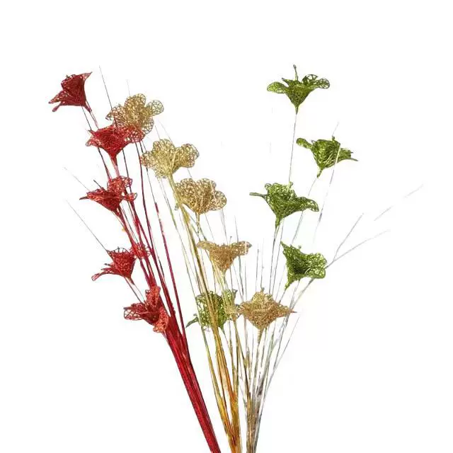 金粉塑料花圣诞用品长杆落地仿真植物塑料假花花束圣诞花金粉百合