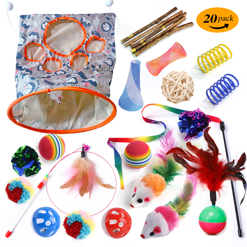 Transfronterizo nuevo gato mascota juguete túnel traje divertido gato palo interactivo felpa ratón sonido juguete gato suministros