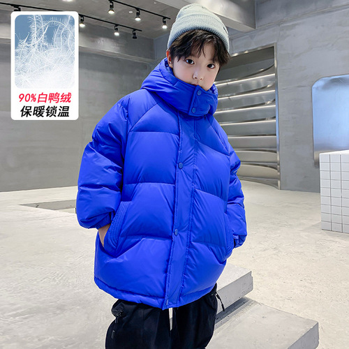 Children's down jacket for boys, winter wear thin down jacket inner coat outerwear 2024 new model middle and large child short blue fashion