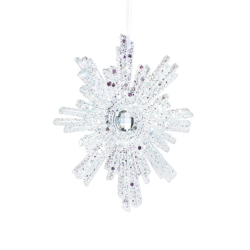 Colgante de polvo adhesivo de plástico transfronterizo campana de polvo blanco copo de nieve decoración colgante de árbol de Navidad colgante de lujo ligero en stock