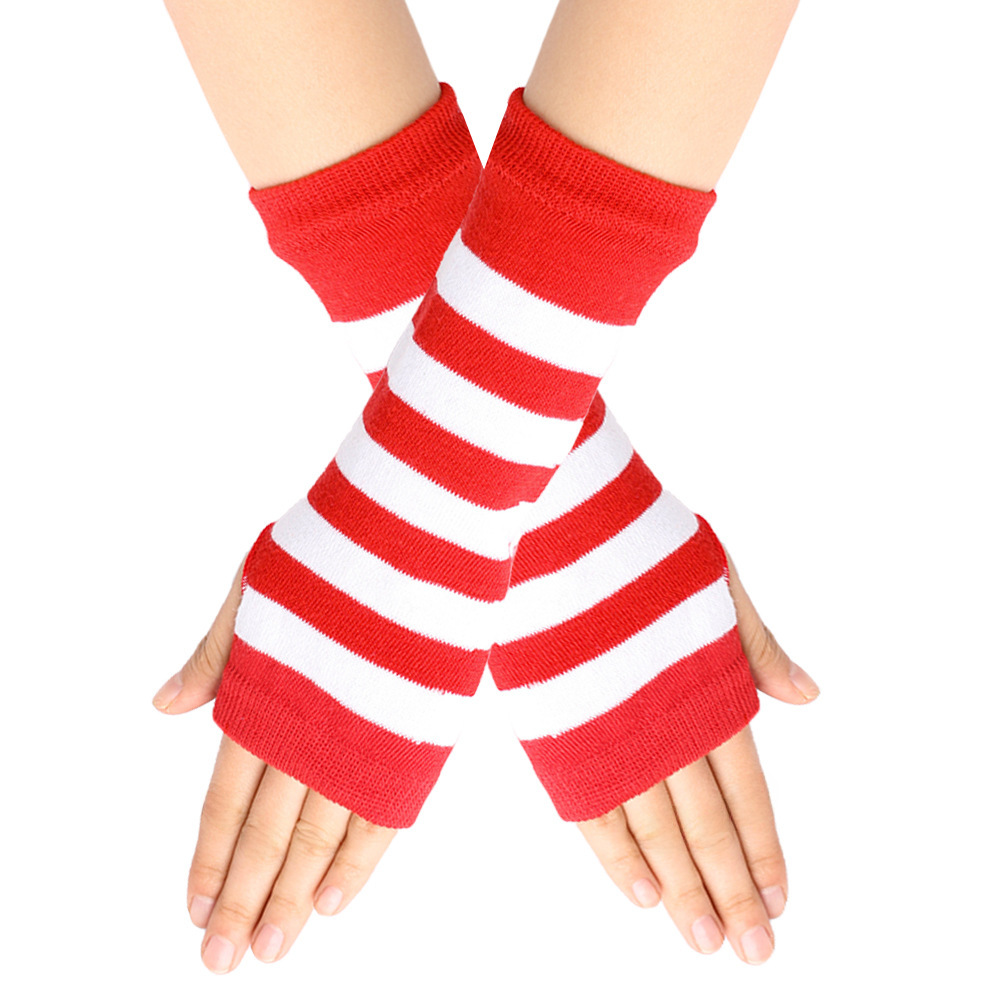 Cross-border Knitted Finger-leaking Gloves cospla Anime Striped Finger-wearing Wrist Sleeve Children's Finger-exposed Arm Sleeve Thin_voghion.com