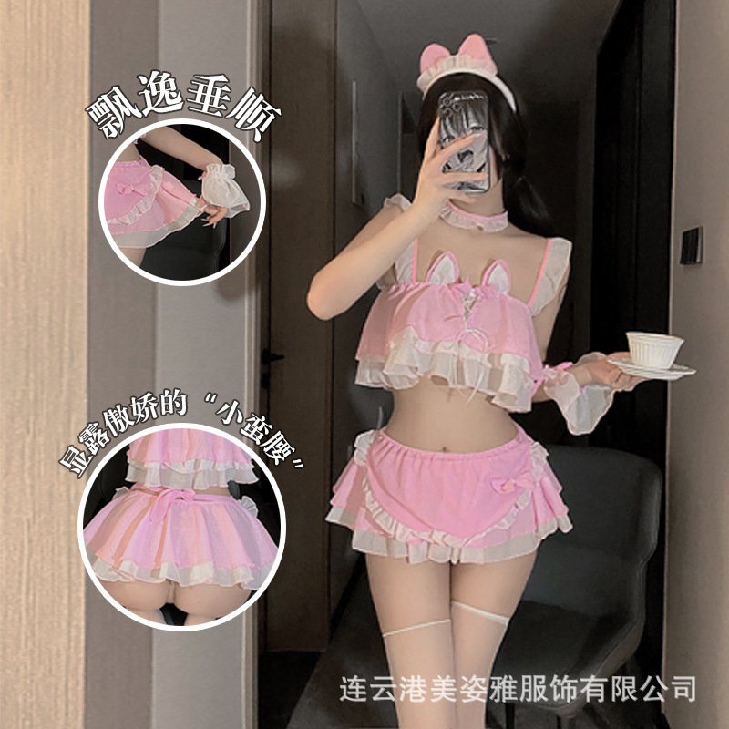 섹시한 속옷 섹스 섹시 슬링 스트랩 고양이 스커트 귀여운 레이스 슈퍼 귀여운 고양이 귀 롤 플레잉 cos