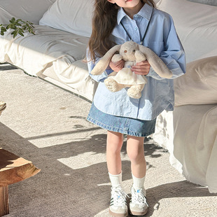 Parin-child shirt 100% pure cotton high-end sense mother's and women's clothes spring and autumn and summer girls' solid color lapel Korean style shirt coat