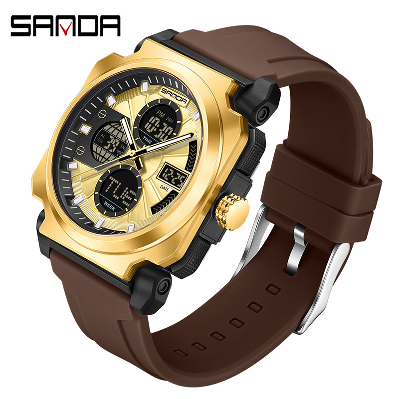 Sanda SANDA nuevo reloj electrónico multifunción doble pantalla impermeable reloj deportivo al aire libre reloj despertador luminoso 3377