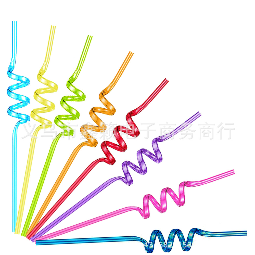 Color Gritt paja traje aire paquete PET creativo espiral fiesta dibujos animados paja Amazon caliente