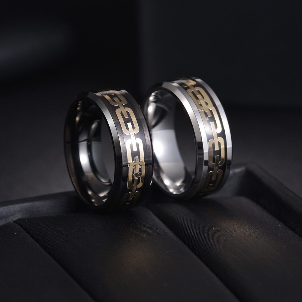Men's Geometric Chain Ring - Stainless Steel Band For Men_voghion.com