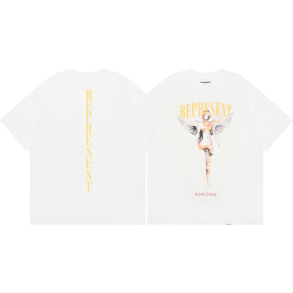 High Street REPRESENT Impresión de letras minimalistas desgastado retro lavado hombres y mujeres sueltos camiseta casual de manga corta marea