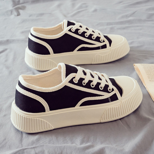 2024 spring and summer new canvas shoes women's thick-soled women's shoes casual sneakers platform shoes white shoes ins trend
