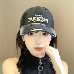 新款韩版简约字母刺绣破洞棒球帽春夏出游百搭显脸小软顶鸭舌帽