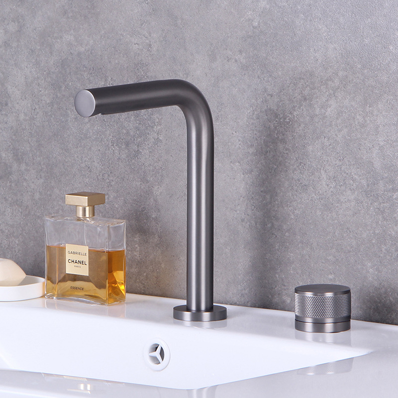 Basin Faucet 304 Stainless Steel Hot and Cold Dual-Hole Split Type 360-Degree Rotating Cross-Border Bathroom Basin Faucet Wholesale