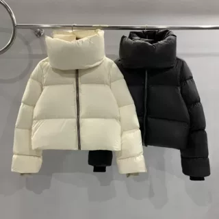 白色羽绒服气质通勤白鸭绒暗黑风拉链立领围脖收腰款黑色羽绒服