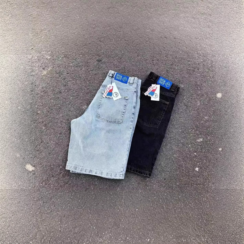 Cross-border e-commerce street polar big boy Denim shorts Y2K pants hip-hop cartoon graphic embroidery retro blue