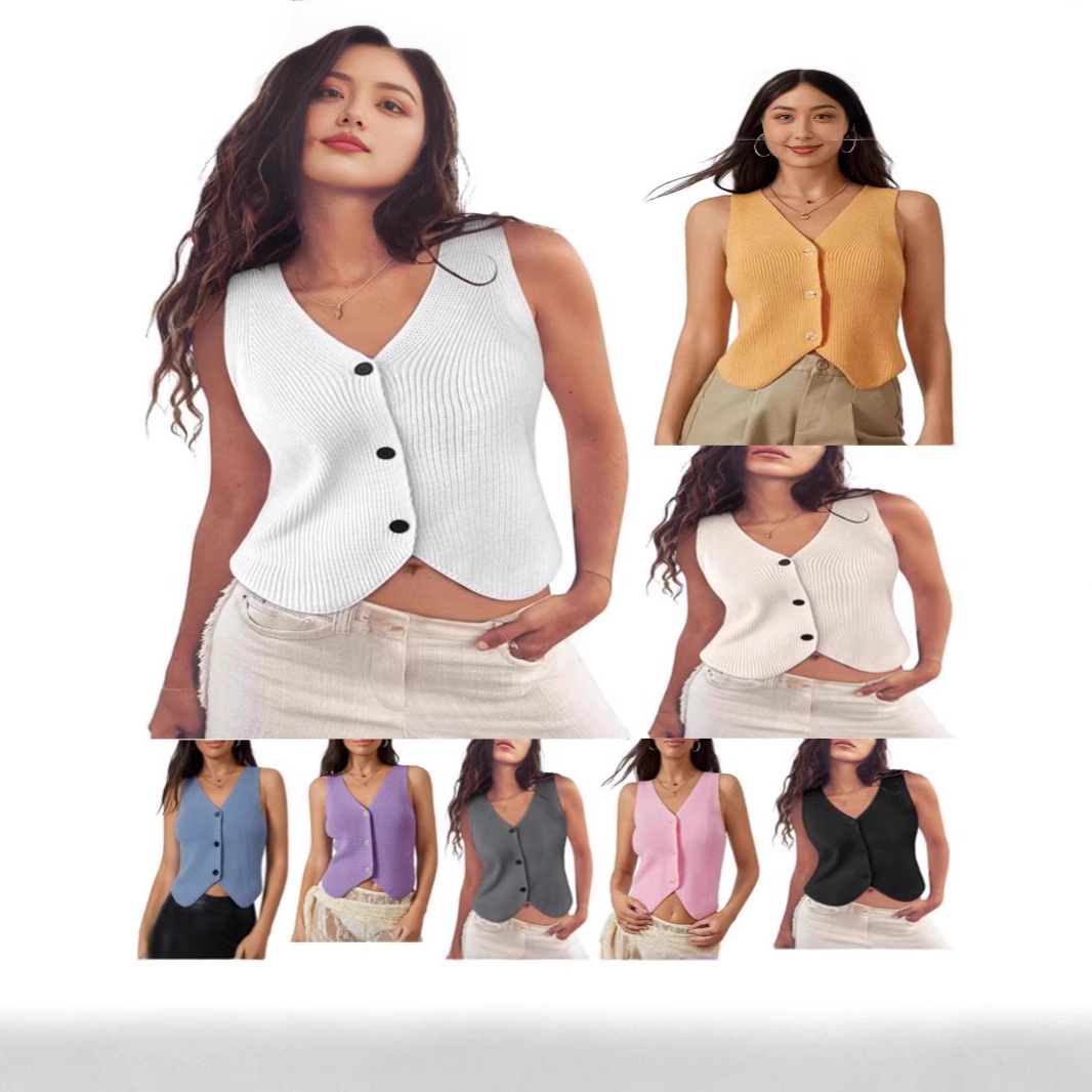 2025 Amazon European and American Spring and Summer New Women's Knitted Vest Top V Neck