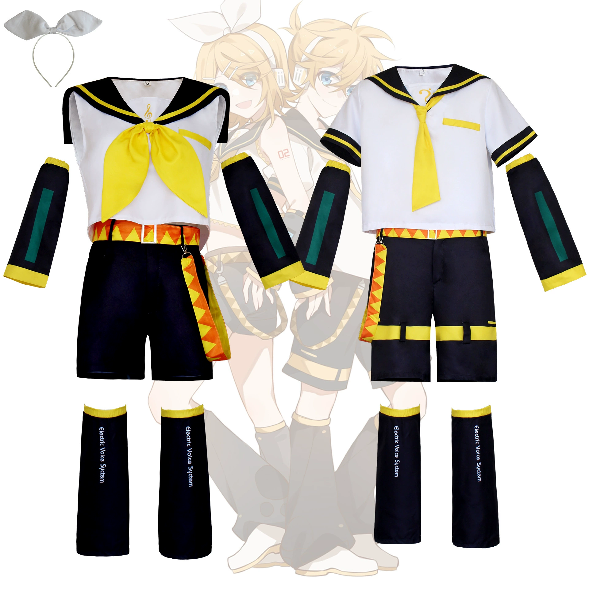 Hatsune Twins Косплей Hatsune Miku Hatsune Сестра и брат Формальный наряд КОСПЛЕЙ Тканевый комплект школьной формы.