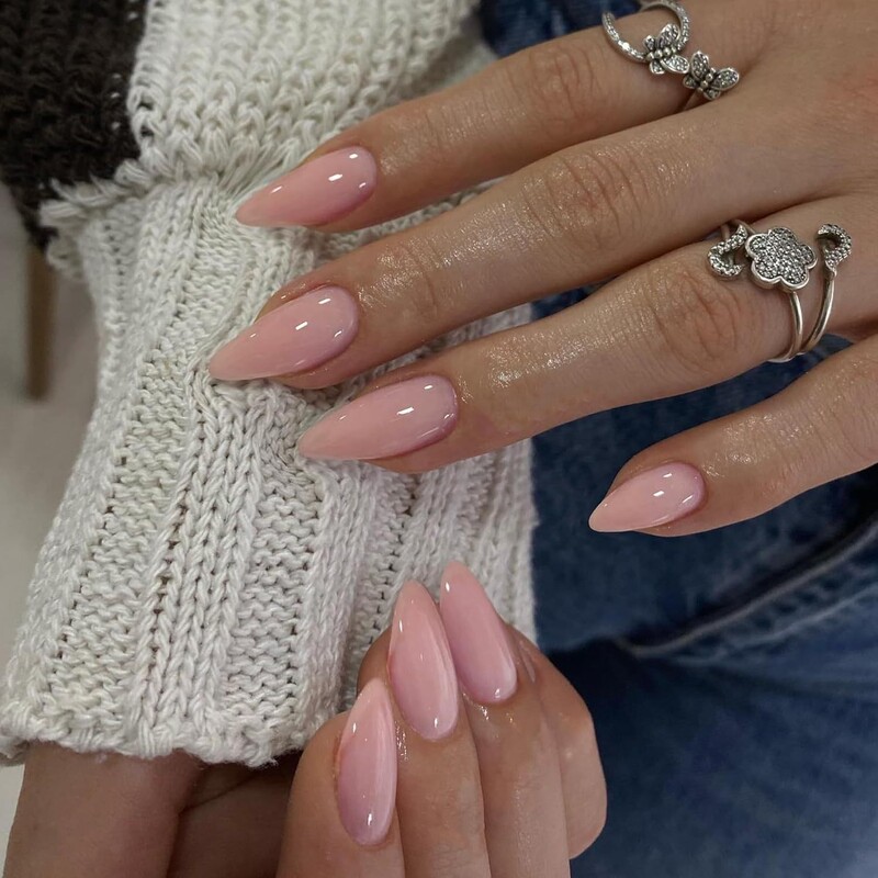Solid Color Translucent Pink Nude Long Pointed Nails Moonlight Color Water Drop Manicure Solid Color Nail Art Trending