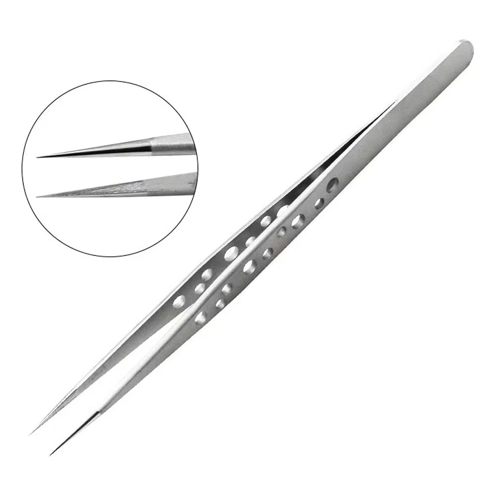 不锈钢九孔镊子尖弯带孔镊子 高精密抛光头加硬镊子手机维修工具