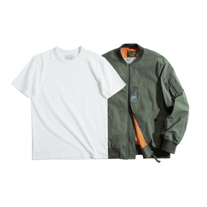 Madden Fixation American Retro MA-1 Bomber Jacket +300g Solid Color Crewneck Short Sleeve Combination
