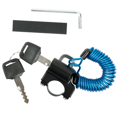 helmet universal full helmet hook | Helmet lock - helmet-lock-handlebar-blue-spring-wire-rope
