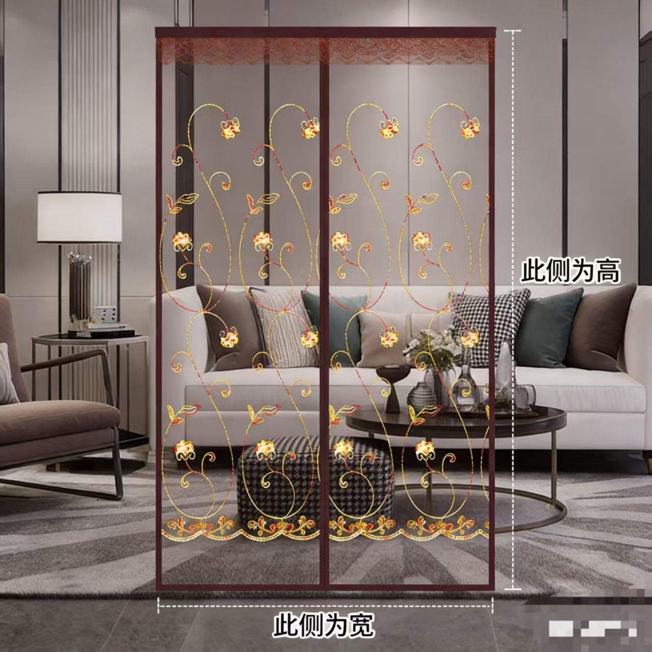 Summer mosquito-proof mesh door curtain with magnetic closure and self-absorbing feature, no-drill required, for home bedroom partition