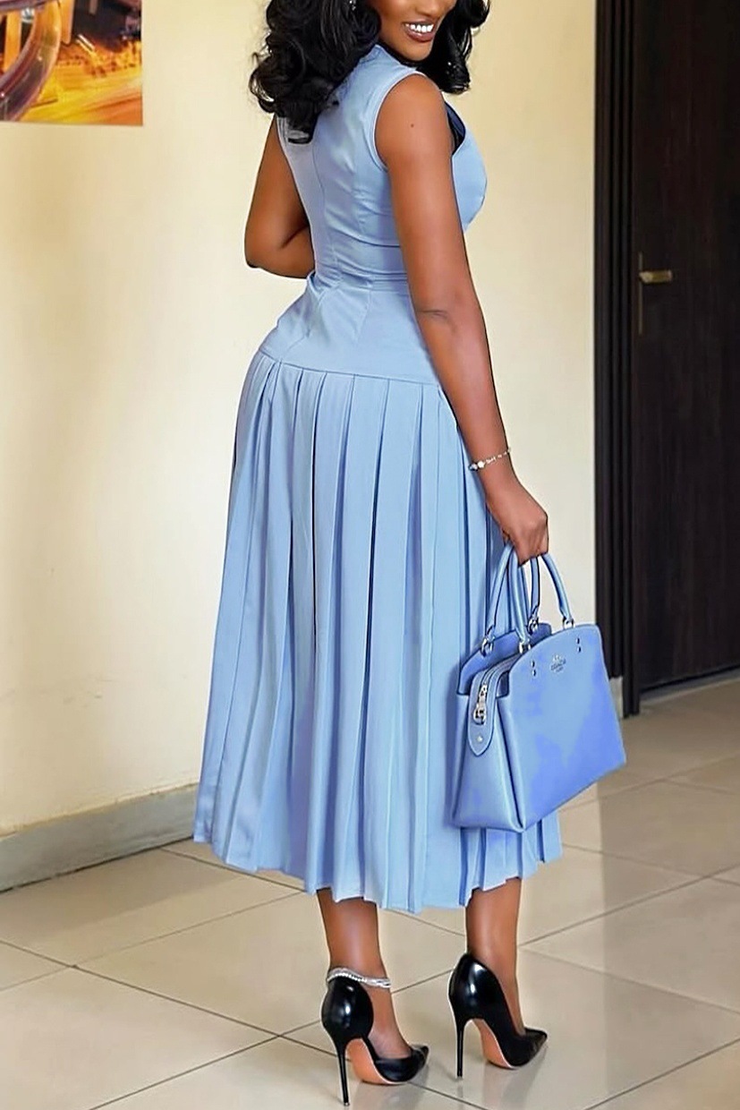 Women's Casual Sleeveless Pleated Dress Solid Color For Summer_voghion.com